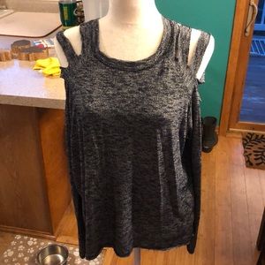 Elan navy marled ladder-slit sleeved top